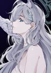  1girl 1other absurdres animal_ears blue_archive blue_eyes blue_halo breasts cross_hair_ornament grey_hair hair_ornament halo highres long_hair looking_at_viewer medium_breasts nude parted_lips seizou_hidzuke shiroko_(blue_archive) shiroko_terror_(blue_archive) solo solo_focus upper_body 