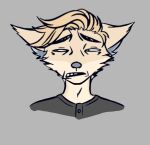  anthro blonde_hair brush_(here2express) canid canine clothed clothing corsac_fox digital_drawing_(artwork) digital_media_(artwork) emote fox fur hair headshot_portrait male mammal portrait reaction_image signed.lavender simple_background solo sticker 