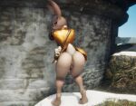  3d_(artwork) against_surface against_wall amber_(armello) anthro anus armello blackdragontemeraire bottomless clothed clothing digital_media_(artwork) female genitals grass lagomorph leporid looking_back mammal plant presenting presenting_pussy pussy rabbit rock scroll solo 