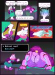  anthro big_breasts blush bovid bracelet breasts bulge caprine cleavage clothed clothing comic deltarune dialogue dragon duo erection expansion eyewear female glasses goat hair hi_res huge_breasts jewelry let magic male male/female mammal purple_hair ralsei scarf spiked_bracelet spikes susie_(deltarune) undertale_(series) zixzs-redlight 