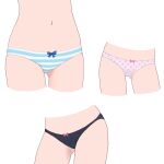  3girls black_panties blue_panties bow bow_panties cropped_legs cropped_torso highres multiple_girls navel original panties pink_panties polka_dot polka_dot_panties simple_background striped striped_panties totorin7124 underwear white_background 