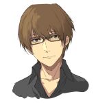  1boy absurdres black_shirt brown-framed_eyewear brown_eyes brown_hair buddy_daddies enami_katsumi glasses highres kugi_kyutaro looking_at_viewer male_focus portrait shirt short_hair white_background 