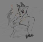  anthro big_breasts breast_squish breasts canid canine claws elemental_manipulation female fire fire_manipulation flabberd fox looking_at_viewer magic mammal red_eyes sketch solo squish steam towel 