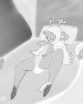  anthro antlers bed bed_curtains bedding bingbingo_(artist) blanket blush bodily_fluids breasts buckteeth clothing clothing_around_one_leg cum cum_in_pussy cum_inside deer deltarune doe_with_antlers female freckles furniture genital_fluids genitals greyscale hair half-closed_eyes hand_behind_head hand_on_pregnant_belly hi_res hooves horn long_hair lying mammal monochrome narrowed_eyes navel nipples noelle_holiday nude nude_female on_back on_bed open_mouth pillow pregnant pussy signature small_breasts solo sweater teeth topwear undertale_(series) underwear underwear_around_one_leg 