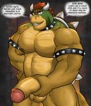  absurd_res anthro big_penis bowse bowser collar dialogue genitals grin hi_res male mario_bros musclegut muscular muscular_male nintendo penis scalie smile solo spiked_collar spikes vju79 