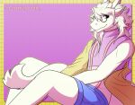  absurd_res anthro blue_eyes bottomwear clothed clothing cosmic_noodle digital_media_(artwork) dragon eastern_dragon eyewear fur furred_dragon glasses hair hi_res horn looking_at_viewer male simple_background smile solo tail topwear white_body white_fur 