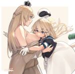  2girls accidental_touch black_neckerchief blonde_hair blue_eyes blue_sailor_collar blush braid breast_sucking breasts corset crown dress embarrassed flower french_braid fuwafuwatoufu gloves hair_between_eyes hairband hat highres jervis_(kancolle) kantai_collection long_hair long_sleeves mini_crown multiple_girls neckerchief off-shoulder_dress off_shoulder open_mouth peaked_cap red_flower red_rose ribbon rose sailor_collar sailor_dress sailor_hat short_sleeves simple_background upper_body warspite_(kancolle) white_background white_corset white_dress white_gloves white_headwear 