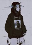  anthro big_ears black_metal canid canid_demon canine canis clothing corpse_paint demon domestic_dog evil_look female hellhound hi_res hoodie horn mammal moonmoon_ext punk solo topwear vratyas 