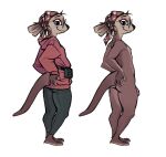  anthro barefoot brown_body brown_fur butt clothed clothing digital_media_(artwork) eyewear feet fully_clothed fur genitals glasses male mammal mostly_nude mustelid otter otterly_(character) penis samur_shalem simple_background smile solo standing tail white_background 