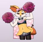  2022 accessory anthro bottomwear bow_(feature) bow_accessory bow_ribbon brai-brai_(fulconarts) braixen breasts centered_hair_bow cheek_tuft cheerleader clothing cute_expression cute_eyes digital_media_(artwork) facial_tuft female fluffy front_view fulconarts generation_6_pokemon hair_accessory hair_bow hair_ribbon hi_res looking_at_viewer neck_tuft nintendo nipple_slip nipples pokemon pokemon_(species) pom_poms ribbons short simple_background skirt slim small_breasts smile smiling_at_viewer solo tuft uniform 