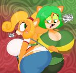  2023 3barts absurd_res accessory activision ami_bandicoot anthro bandicoot big_breasts black_nose blonde_hair bouncing_breasts bouncing_butt breast_jiggle breasts butt cleavage clothed clothing coco_bandicoot crash_bandicoot_(series) crash_team_racing_(series) crash_team_racing_nitro-fueled curvy_figure denim denim_clothing dialogue digital_drawing_(artwork) digital_media_(artwork) duo english_text eyebrows eyelashes female fingers fur green_clothing green_eyebrows green_eyes green_hair hair hair_accessory hair_tie hand_on_hip hi_res hourglass_figure huge_breasts jiggling lipstick long_hair low-riding makeup mammal marsupial motion_lines multicolored_body multicolored_clothing multicolored_fur open_mouth orange_body orange_fur overalls panties ponytail red_lipstick short_hair simple_background small_waist smile speech_bubble tan_body tan_fur text thick_thighs tongue two_tone_body two_tone_clothing two_tone_fur underwear white_clothing white_panties white_underwear wide_hips yellow_clothing 