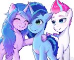  afro blue_body blue_feathers blue_fur blue_hair blue_tail blush bodily_fluids bracelet digital_media_(artwork) equid equine eyebrow_through_hair eyebrows eyelashes feathers female feral folded_wings freckles fur group hair hasbro hi_res hooves horn izzy_moonbow_(mlp) jewelry long_hair mammal misty_(g5) mlp_g5 multicolored_body multicolored_feathers multicolored_wings my_little_pony pegasus pink_hair pink_inner_ear purple_body purple_feathers purple_fur simple_background smile tail tears translucent translucent_hair trio tuft unicorn white_background white_body white_feathers white_fur wings xiaowu07 zipp_storm_(mlp) 