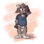  1:1 anthro blue_clothing blue_eyes blue_shirt blue_t-shirt blue_topwear blush bovid briefs caprine clock clothing detailed_background eyewear facial_hair footwear fur gary_(tinydeerguy) glasses goat goatee grey_body grey_fur hand_on_glasses hi_res male mammal markings orange_background pantsless shirt shirt_pocket signature simple_background socks solo spots spotted_markings t-shirt tighty_whities tinydeerguy topwear underwear watch white_background white_briefs white_clothing white_footwear white_socks white_underwear 