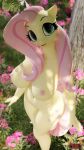 3d_(artwork) absurd_res anthro anthrofied big_breasts breasts digital_media_(artwork) equid equine featureless_crotch female fluttershy_(mlp) friendship_is_magic hair hasbro hi_res loveslove mammal my_little_pony nipples nude pink_hair plant solo tree 