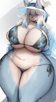  absurd_res anthro big_breasts blue_body blue_fur breasts canid canine cleavage clothed clothing female female_anthro fox fur hair hat headgear headwear hi_res huge_breasts long_hair looking_at_viewer mammal simple_background solo suurin_2 thick_thighs topwear white_body white_fur wide_hips witch_hat 