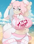  addison_(skwidbone) audino beach big_breasts bottomwear bra breasts clothing cloud female generation_5_pokemon hi_res mega_audino mega_evolution nintendo pants pokemon pokemon_(species) sand seaside skwidbone sky slightly_chubby solo thick_thighs towel underwear water 