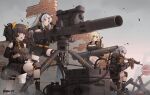  4girls anti-tank_missile assault_rifle bgm-71_(girls&#039;_frontline) binoculars black_gloves black_sweater blonde_hair breasts brick_wall broken_wall brown_eyes brown_hair brown_jacket brown_shirt brown_shorts brown_skirt cable character_name chestnut_mouth cleavage cleavage_cutout clothing_cutout czech_hedgehog detached_sleeves fingerless_gloves girls&#039;_frontline gloves grin gun hair_ornament hairclip hand_on_own_ear handgun headset highres holding holding_binoculars holding_gun holding_weapon holster holstered jacket knee_pads long_hair m4_carbine military_operator missile multiple_girls necktie official_art on_one_knee open_mouth pleated_skirt ponytail pouch reloading ribbed_sweater rifle road_sign shirt shoes short_hair short_necktie shorts sign skirt sleeveless sleeveless_shirt smile snap-fit_buckle socks sweater tactical_clothes terras thigh_holster tow_atgm trigger_discipline tripod twintails weapon white_hair yellow_necktie 
