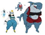  absurd_res aella_(sssonic2) anthro avian barefoot big_breasts bird blue_body blue_scales bottomwear breasts clothing duo feathers feet female fish headphones hi_res huge_breasts marine muscular muscular_female pants redesign scales scar shark sssonic2 telly_(sssonic2) thick_thighs white_body white_feathers wide_hips yoga_pants 