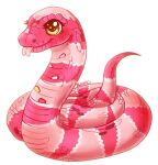  ambiguous_gender belly_scales big_eyes blusagi eyelashes feral forked_tongue hasbro hi_res littlest_pet_shop living_tail lps_1849 pink_body pink_scales reptile scales scalie smile snake snake_tail solo striped_body striped_scales stripes tail tongue tongue_out unusual_anatomy unusual_tail yellow_eyes 