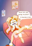  absurd_res anthro bedroom bodily_fluids bunny_nebula butt clothed clothing cream_the_rabbit crying duo english_text female forced genitals hi_res inside lagomorph leporid looking_at_viewer mammal open_mouth partially_clothed pussy rabbit sega sonic_the_hedgehog_(series) tears text underwear underwear_down white_body yellow_body yellow_eyes young 