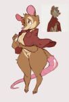  anthro blue_eyes brown_body brown_fur cloak clothing don_bluth female fur hi_res madokamagayka mammal mature_female mouse mrs._brisby murid murine rodent simple_background solo standing the_secret_of_nimh thick_thighs wide_hips 