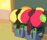  100acrew animal_genitalia animal_penis anus background_shot big_butt big_macintosh_(mlp) braeburn_(mlp) butt cloud cutie_mark dispenser duo earth_pony equid equine equine_genitalia equine_penis feral friendship_is_magic genitals hasbro hi_res horse male mammal my_little_pony penis pony public_use puffy_anus sky tail text trash_can wall_(structure) writing_text yellow_tail 