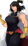  1girl absurdres boku_no_hero_academia breasts cape drawing highres mature_female ponytail shadowcero shimura_nana superhero thighs 
