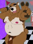  andromorph anthro balls bear big_balls body_hair brown_bear brown_body brown_fur five_nights_at_freddy&#039;s flaccid freddy_(fnaf) fur genitals genzokurita grizzly_bear happy intersex male mammal nipples overweight penis scottgames slightly_chubby small_penis solo ursine 