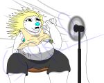  anthro bear belly_overhang blonde_hair bodily_fluids chair clothing cookieramwulf fanning fanning_self furniture hair heat_(temperature) hi_res long_hair male mammal moobs on_chair overweight overweight_male polar_bear sitting sitting_on_chair solo sweat sweatdrop sweating_profusely tomako_(cookieramwulf) ursine wind 