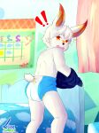  absurd_res anthro bodily_fluids caught_off_guard changing_clothing diaper embarrassed generation_8_pokemon hi_res luce_bontemps male nintendo pokemom pokemon pokemon_(species) scorbunny shocked_expression solo startled tears 