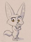  3_toes 4_fingers anthro big_ears big_eyes brown_eyes canid canine corgi_(artist) disney eyebrows feet fennec fingers finnick fluffy fluffy_ears fluffy_tail fox genitals male mammal nude paws pawsicles penis raised_eyebrow small_body small_penis soft_penis solo tail toes zootopia 