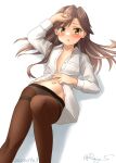  arashio_(kancolle) arashio_kai_ni_(kancolle) black_pantyhose brown_eyes kantai_collection long_sleeves lying pantyhose ray.s shirt 