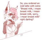  absurd_res anthro apron apron_only breasts clothing domestic_cat felid feline felis female hi_res maine_coon mammal meme sibi_(sibi_the_messtress) sibi_the_messtress solo starbucks text 