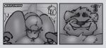  &lt;3 anthro balls_deep bite biting_lip blush blush_lines bodily_fluids butt canid canine canis chester_the_otter clothing devfoxnsfw domestic_dog duo face_squish first_person_view fur goon_(goonie_san) hat headgear headwear male male/male mammal monochrome mustelid otter penetration squish sucking sweat 