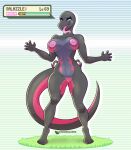  anthro breasts cel_shading dododragon56 female gameplay_mechanics generation_7_pokemon genital_piercing genitals grass gui health_bar hi_res looking_at_viewer navel navel_piercing nintendo nipple_piercing nipples nude piercing plant pokemon pokemon_(species) pussy pussy_piercing reptile salazzle scalie shaded simple_background solo tongue tongue_out 