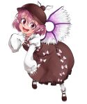  1girl animal_ears bird_ears bird_wings brown_dress brown_footwear brown_headwear dress fingernails frilled_dress frilled_sleeves frills full_body hair_between_eyes hat kaninocrab long_fingernails long_sleeves mystia_lorelei open_mouth pink_eyes pink_hair sharp_fingernails shoes short_hair sleeve_garter smile socks solo touhou transparent_background white_socks white_wings winged_footwear winged_hat wings 