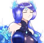  1girl bare_shoulders blue_gloves blue_hair breasts brighid_(xenoblade) brown_dress cleavage closed_eyes closed_mouth dress elbow_gloves facing_viewer gloves gradient_hair large_breasts long_hair multicolored_hair parted_bangs purple_dress purple_hair sideboob solo to_(tototo_tk) very_long_hair xenoblade_chronicles_(series) xenoblade_chronicles_2 