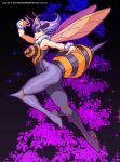  1girl absurdres apoloniodraws arthropod_girl bee bee_girl bee_wings black_eyes breasts bug extra_eyes fingernails flying highres purple_hair q-bee sharp_fingernails short_hair stinger vampire_(game) 