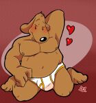  &lt;3 anthro barefoot black_nose blush briefs briefs_only brown_body brown_fur canid canine canis clothed clothing clothing_pull colored_seam_underwear detailed_background domestic_dog feet food fur hand_behind_head hand_in_underwear hi_res male mammal navel nipples orange_seam_briefs orange_seam_underwear overweight overweight_male pretzel_(food) pretzelgremlin red_background sam_and_max samuel_dog signature simple_background sitting smile solo tighty_whities topless underwear underwear_only underwear_pull white_briefs white_clothing white_underwear 