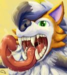  bodily_fluids countershading drooling feral generation_7_pokemon gyrotech hi_res lycanroc mouth_shot nintendo open_mouth orange_body pokemon pokemon_(species) saliva sharp_teeth solo teeth tongue tongue_curl tongue_out white_body 