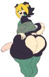  anthro big_butt bottomless butt canid canine canis clothed clothing desi domestic_dog genitals hair hi_res holding_butt huge_butt legwear male mammal multicolored_hair penis solo thecon thick_thighs thigh_highs two_tone_hair 