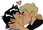  2boys black_hair blush close-up closed_eyes couple flintliensteel hand_on_another&#039;s_neck heart highres kiss light_brown_hair male_focus multiple_boys scott_pilgrim_(series) scott_pilgrim_takes_off short_hair sketch spoilers thick_eyebrows todd_ingram wallace_wells yaoi 