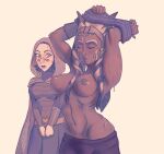  2girls ahsoka_tano alien barriss_offee closed_eyes heart iliensu lips looking_at_breasts multiple_girls navel simple_background star_wars star_wars:_the_clone_wars tentacle_hair togruta undressing yuri 