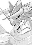  anthro bandai_namco black_sclera digimon digimon_ghost_game dragon hi_res horn im7yx male monochrome regulusmon sharp_teeth sketch solo teeth 