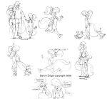  2009 anatid anseriform anthro avian baron_engel bird breasts clothed clothing comic duck exclamation_point eyewear female fur glasses group hair male mammal mephitid purse question_mark rosemary_parker_(character) skunk story story_in_description young 