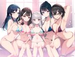  5girls :q aoharu_x_fetishism aqua_bra aqua_eyes aqua_panties arm_behind_head arm_up armpits between_breasts black_hair black_nails blue_bra blue_eyes blue_hair blue_nails blue_panties blunt_bangs blush bow bow_bra bow_panties bowtie bra breasts brown_eyes brown_hair copyright_name couch crescent crescent_hair_ornament cube_hair_ornament dark_blue_hair ear_piercing expressionless fingernails grey_hair grin hair_between_eyes hair_bow hair_ornament hairclip half_updo hand_on_another&#039;s_shoulder hand_on_another&#039;s_thigh hand_on_own_chest hand_on_own_thigh head_tilt high_ponytail highres indoors kat_(bu-kunn) kneeling knees_together_feet_apart large_breasts long_hair looking_at_viewer mole mole_on_breast multicolored_nails multiple_girls navel neck_ribbon necktie on_couch open_clothes panties petite piercing pink_bra pink_panties purple_bra purple_eyes purple_panties ribbon short_hair sidelocks sitting smile strap_gap sweat thong tongue tongue_out twintails underwear v very_long_hair 
