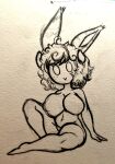  absurd_res big_breasts bovid breasts caprine chibi female hair hi_res horn lagomorph leporid mammal rabbit sheebi sheebibites sheep simple_background slightly_chubby smile solo thick_thighs traditional_media_(artwork) 