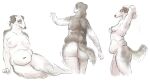  2021 amelie_(cettus) anthro belly borzoi breasts butt canid canine canis cettus domestic_dog female fur grey_body grey_fur hands_behind_head hunting_dog leaning mammal nipples nude pose rear_view reclining side_view sighthound simple_background sitting slightly_chubby slightly_chubby_anthro slightly_chubby_female small_breasts standing stretching white_background white_body white_fur 