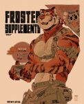  2023 advertisement anthro bandanna barazoku belt bigsquidman biped body_hair bottomwear cereal chest_hair clothing digital_media_(artwork) english_text felid food frosted_flakes fur harness hi_res holding_object kellogg&#039;s kerchief looking_at_viewer male mammal mascot muscular muscular_anthro muscular_male orange_body orange_fur pantherine pants parody pecs portrait pouches solo striped_body striped_fur stripes text three-quarter_portrait tiger tony_the_tiger whiskers 