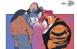  agonwolfe anthro big_muscles felid female furry hair huge_muscles hyper hyper_muscles mammal murid murine muscular pantherine purple_hair rat rodent roid short staredown tiger 